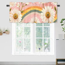 Boho Rainbow Watercolor Flower Valance Pink Rod Pocket