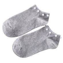 Women's Cotton Ankle Socks with Faux Pearl Beading, Grey