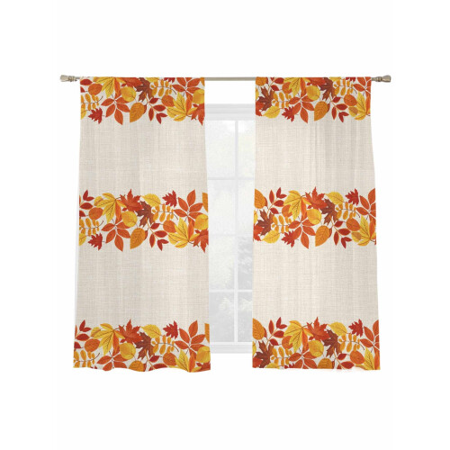 Fall Maple Leaf Sheer Curtains Linen Texture 52x72 in 2