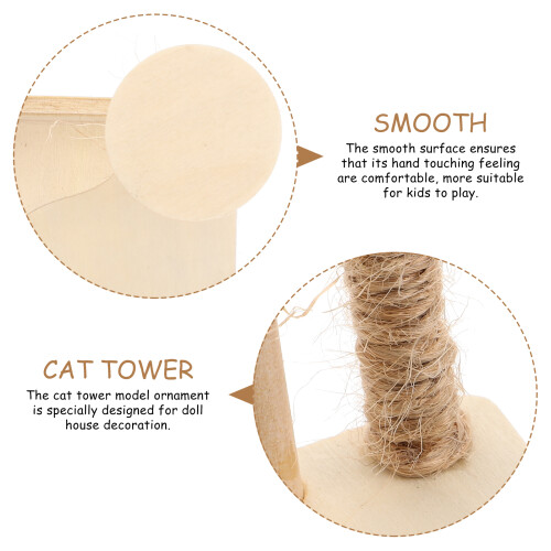 Wooden Mini House Cat Tree Desktop Ornament 2