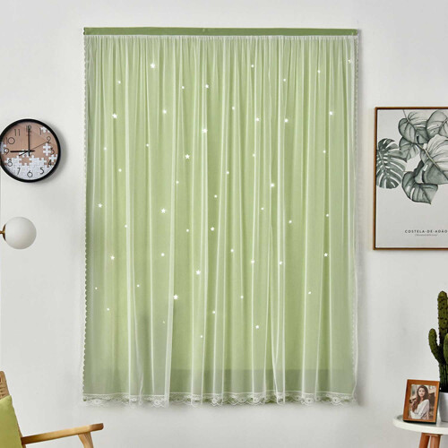 Star Pattern Blackout Curtains Double-Layer Polyester 2-Pack