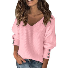 Women's V-Neck Long-Sleeve Knit Sweater Lightweight