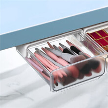 2pcs Drawer Style Storage Box Hidden Non Perforated Drawer Box Office Desk Bottom Adhesive Transparent Storage Box