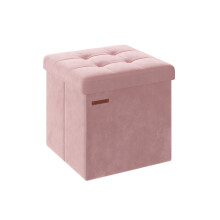 Storage Ottoman Bench - Velvet - Jelly Pink - Foldable Design with Lid