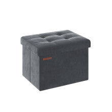 Foldable Storage Ottoman Bench - Velvet - Slate Grey - Versatile Footstool and Storage Chest