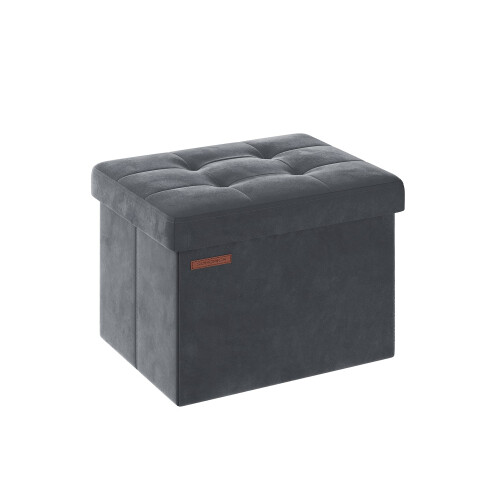 Foldable Storage Ottoman Bench - Velvet - Slate Grey - Versatile Footstool and Storage Chest