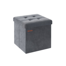 Foldable Storage Ottoman Bench - Velvet - Slate Grey - Versatile Footstool and Storage Chest