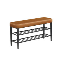 Shoe Bench - Synthetic Leather - Brown - Mid-Century Modern Design with Storage 30 x 100 x 50 cm