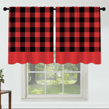 Buffalo Check Curtains Black Red Plaid 27x24 Inch 2 Panels