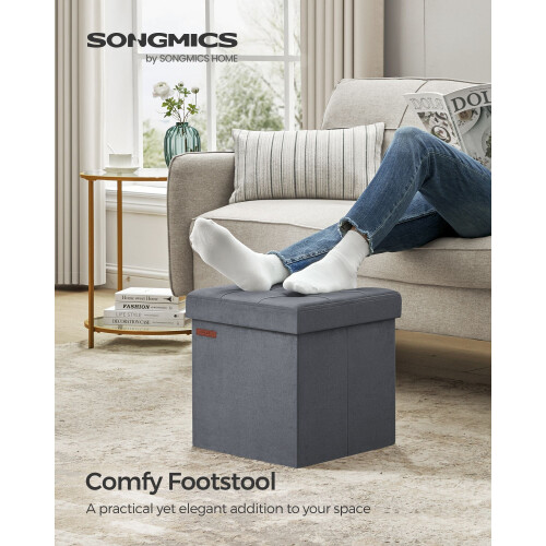 Foldable Storage Ottoman Bench - Velvet - Slate Grey - Versatile Footstool and Storage Chest 1