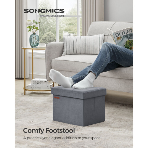 Foldable Storage Ottoman Bench - Velvet - Slate Grey - Versatile Footstool and Storage Chest 1