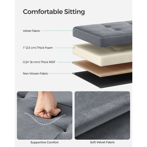 Foldable Storage Ottoman Bench - Velvet - Slate Grey - Versatile Footstool and Storage Chest 2