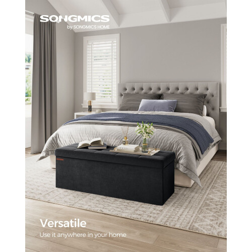 Foldable Storage Ottoman - Velvet - Ink Black - Includes 2 Extra Storage Boxes 1