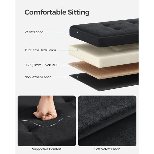 Foldable Storage Ottoman - Velvet - Ink Black - Includes 2 Extra Storage Boxes 2