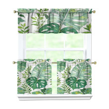 Green Tropical Kitchen Curtains Set with Valance 3-Piece