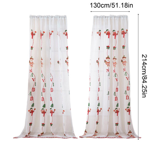Christmas Curtains Santa Embroidery Rectangular White Fabric 1