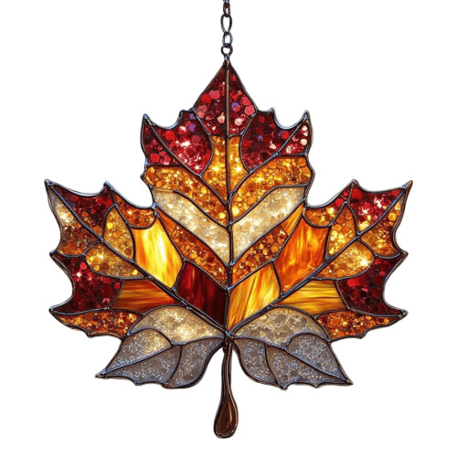 Stained Glass Maple Leaf Ornament Acrylic 1pc 2