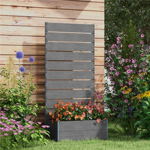 34 x 69.5cm Garden Planter Box, with Back Trellis, Grey 2