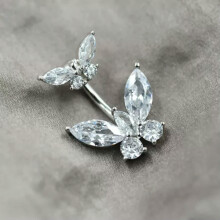 Sterling Silver Butterfly CZ Belly Bar 8mm
