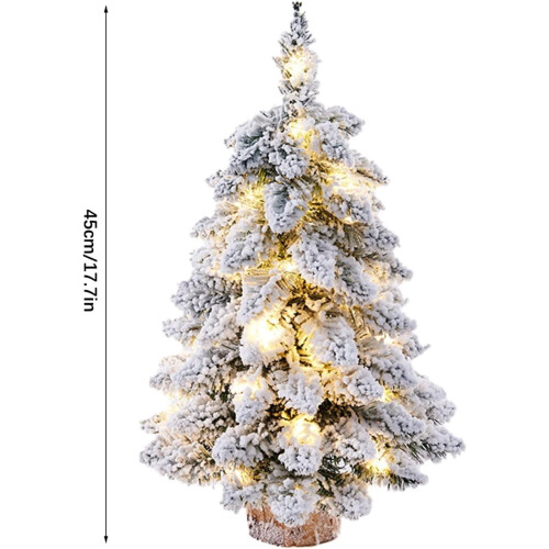 Prelit Flocked Mini Christmas Tree with LED Lights and Wood 1
