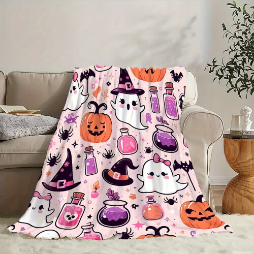 Halloween Throw Blanket Reversible Knitted Polyester 1pc 1