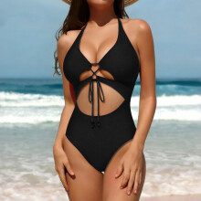 Women's One-Piece Swimsuit with Drawstring Waist and