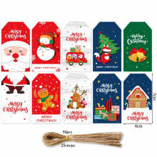 Christmas Gift Tags with Ribbons 50 pcs 10 styles
