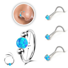 Opal Nose Rings 316L Surgical Steel 4PCS 8mm 10mm