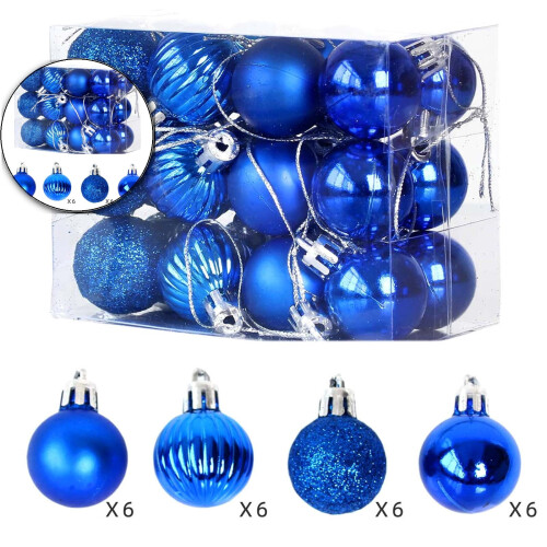 Mini Christmas Tree Ball Ornaments Blue Shatterproof Satin