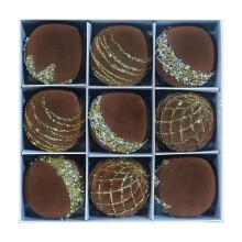Velvet Christmas Ornaments Brown 3.15 Inch 9 PCS