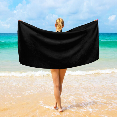 Black oversized microfiber beach towel 37 x 74 inches