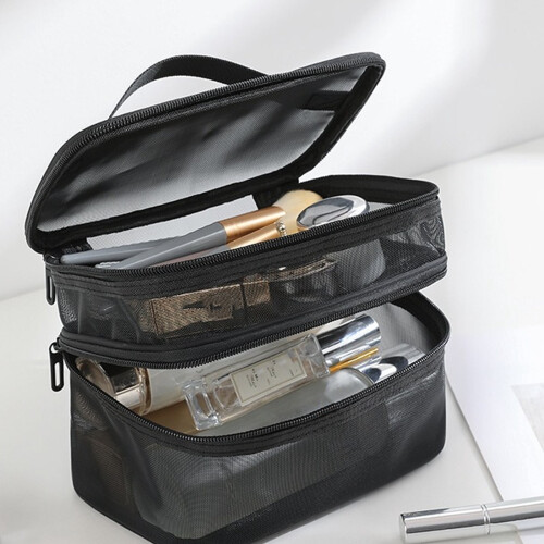 Makeup Bag Breathable Mesh Two Compartments Large Capacity 2