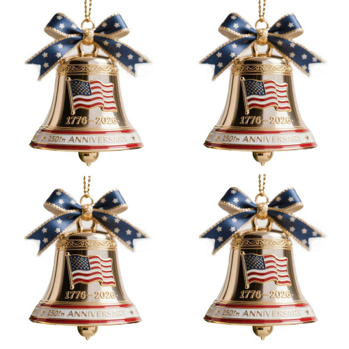 USA 250th Anniversary Bell Ornament Set 4 Pieces Silver