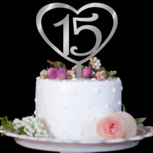 Silver Acrylic Birthday Cake Topper 15th Design 6.5 x 5