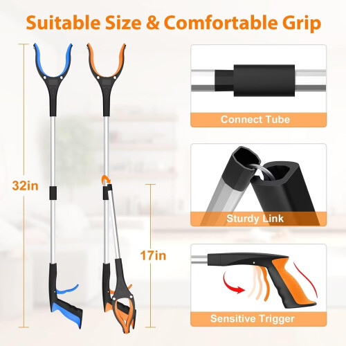 Foldable Reacher Grabber 32 inch 2-Pack Blue Orange 1