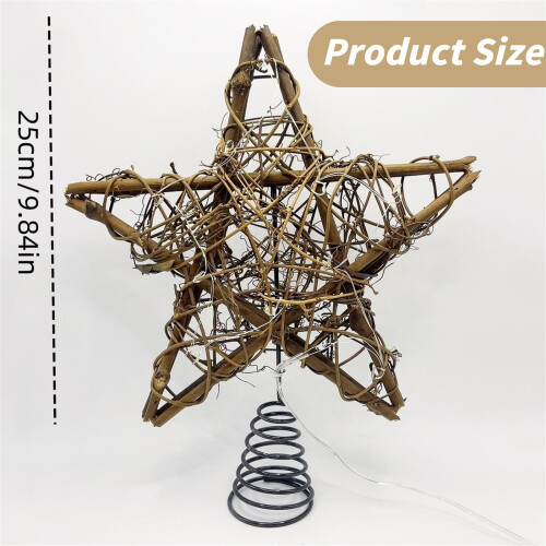Rattan Christmas Tree Topper Star with 10 Warm LED Lights 1