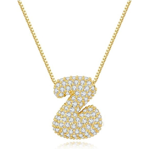 Bubble Letter Necklace 18K Gold Plated Initial Pendant