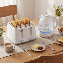 HOMCOM Kettle and Toaster Set with Strix Thermostat, Crumb Tray, Cream
