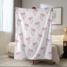 Fleece Throw Blanket Pink Bow Design 50x60 inches