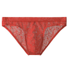Men's Lace Low-Rise Bikini Briefs Breathable Red M