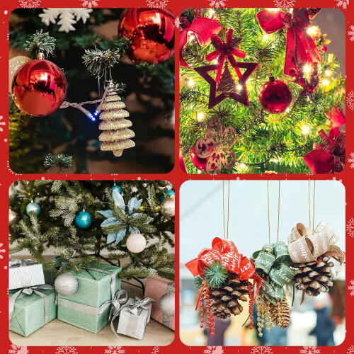 Christmas Ornament String Hangers Silver Ribbon Hooks 200 1
