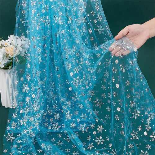 Snowflake Pattern Nylon Mesh Fabric Sky Blue 160 cm 1