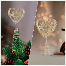 Heart-Shaped Golden Iron Christmas Tree Topper 2 pcs 6 x