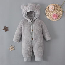 Newborn baby fleece hooded jumpsuit solid color