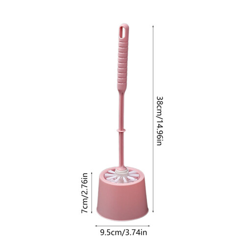 Toilet Bowl Brush and Holder Set Pink Compact Deep Cleaning 2