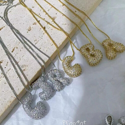 Bubble Letter Necklace 18K Gold Plated Initial Pendant