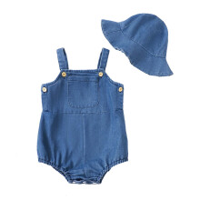 Denim Overalls Shorts for Baby Boy and Girl, Blue, 6 Months