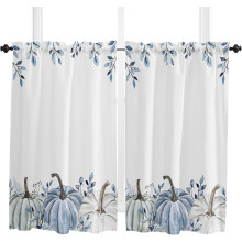 Blue and White Pumpkin Kitchen Curtains Rod Pocket 2 Panels