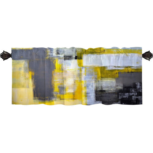 Grey Yellow Abstract Kitchen Curtains Valances 52x18 in 1
