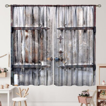 Farmhouse Barn Door Curtains Blue Grey Wooden Plank 2